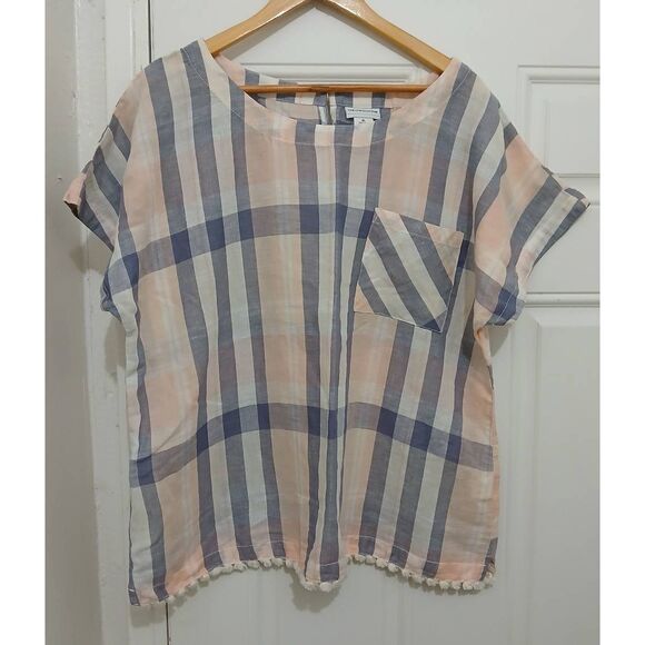 Liz Claiborne womens xl cotton linen lightweight gray peach boxy top - Picture 1 of 7